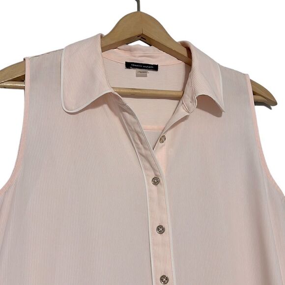 Tank Top Womans Size Small Tommy Hilfiger Pink White Striped Collared Preppy - Picture 2 of 7